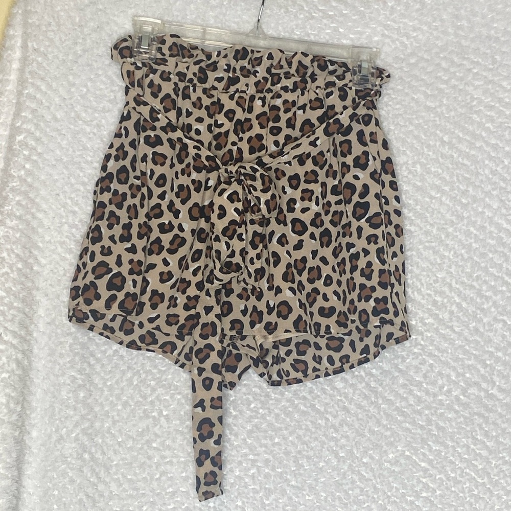 Animal print paper bag style shorts